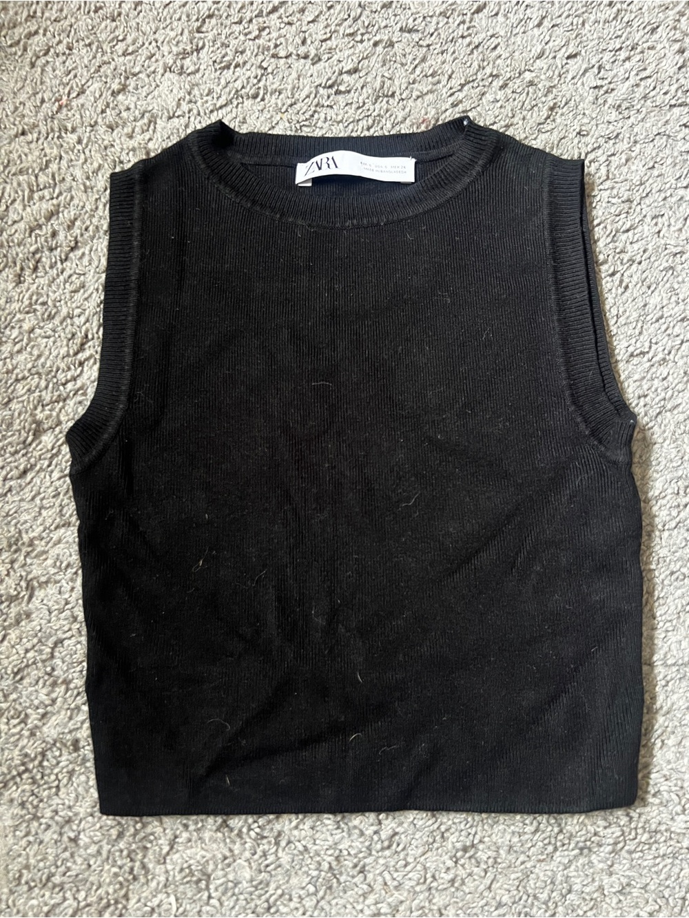 Zara Black Ribbed Crewneck Knit Crop Top